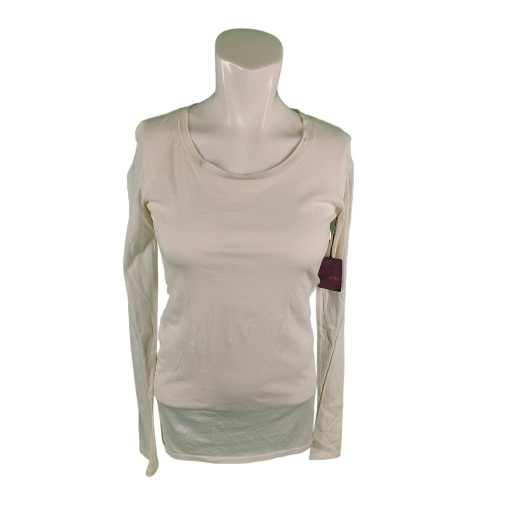 Zella Organic Cotton Long Sleeve Tee Top White Active Tunic Top Sz M NEW